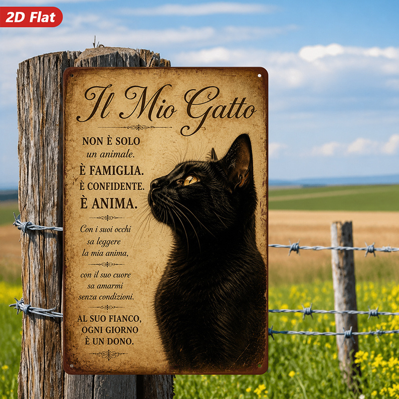 TEMU 2d Flat, 1pc Metal Sign Wall Art, Black Cat Home Decor, Italian , Vintage Style, For Living Room, Study, Safe Rounded Corners, Easy-hang, 4 Pin
