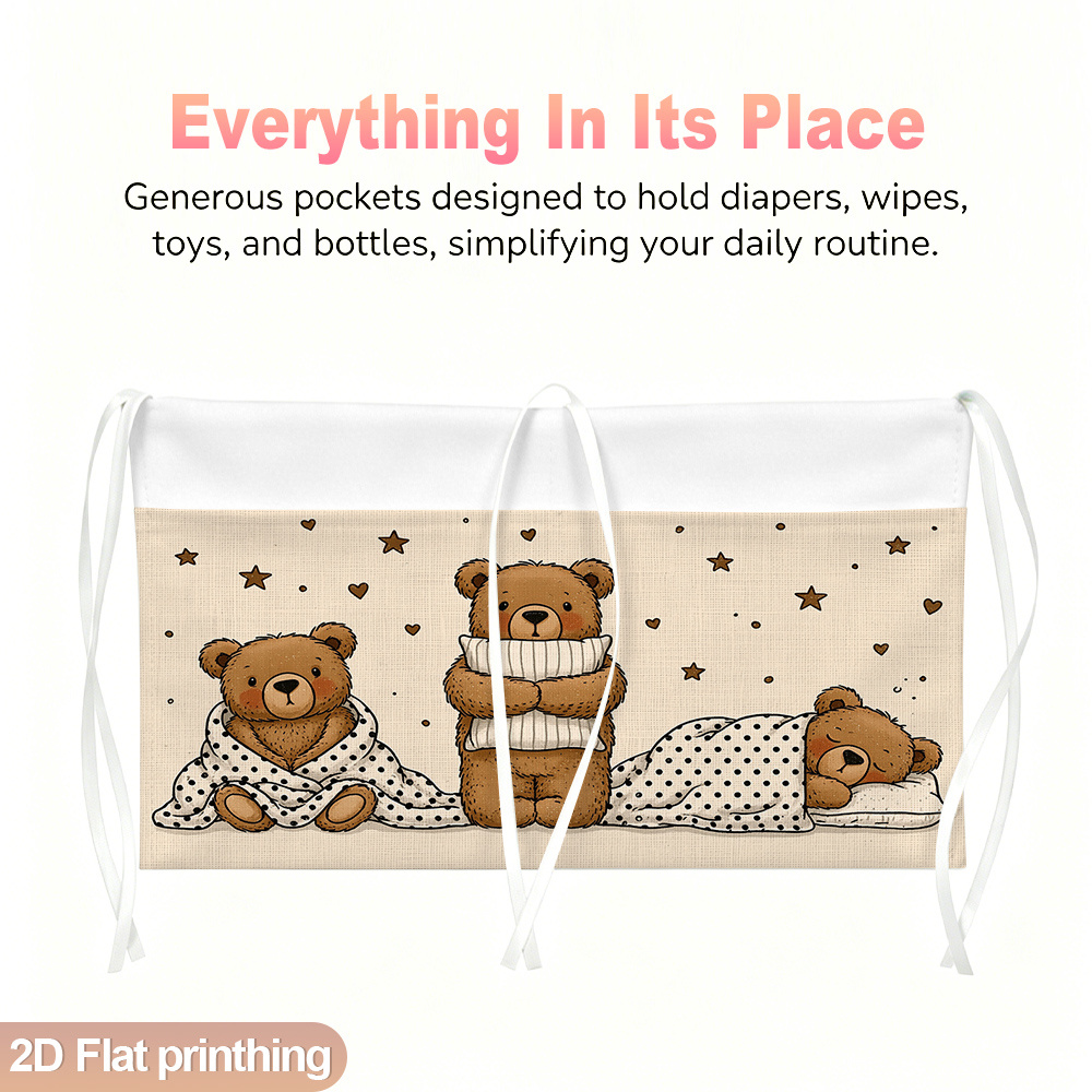 TEMU 1pc Multi-functional 3 Hearts Stars Dots Design Crib Hanging Storage Bag, Bedside Organizer With Diaper Holder And Wet Wipe Pocket, Suitable For