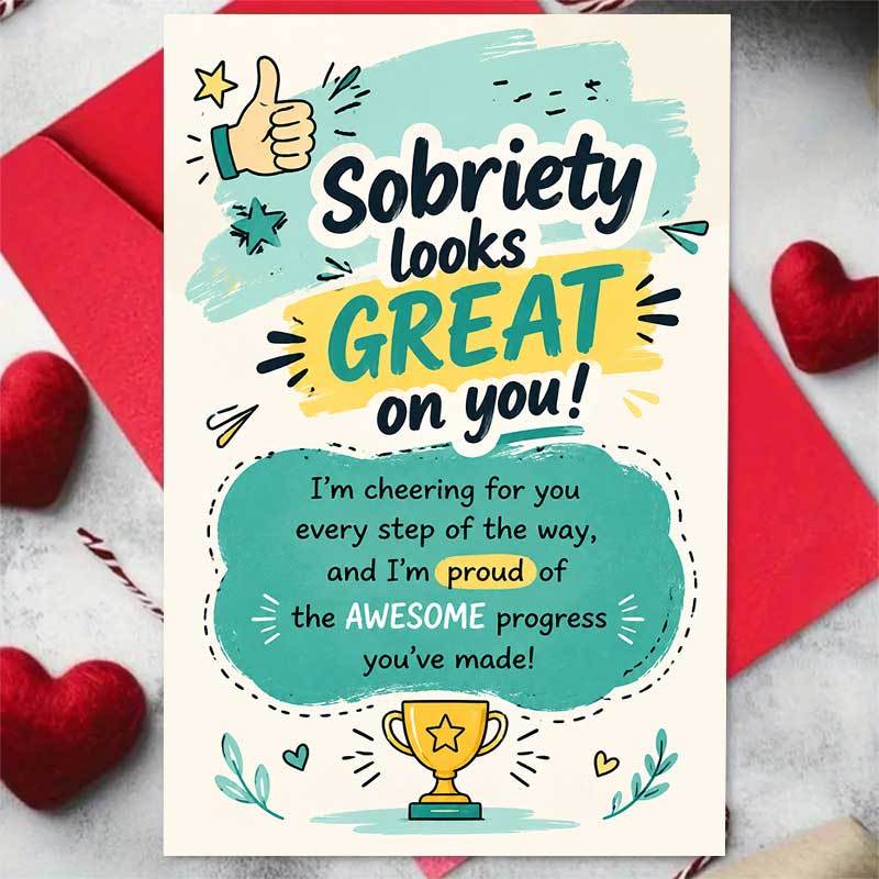 TEMU 1 Greeting Card + 1 Envelope. 2d Flat. Encouragement Card For Sobriety Anniversary, Trophy Illustration For Sober Living Looks Great, Suitable