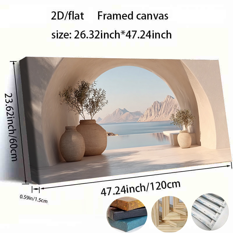 TEMU 2d Flat, 1pc Modern Abstract Architectural Wall - Framed Canvas Suitable For Office, Bedroom, Living Room Decor, Wrap-around Frame Contemporary
