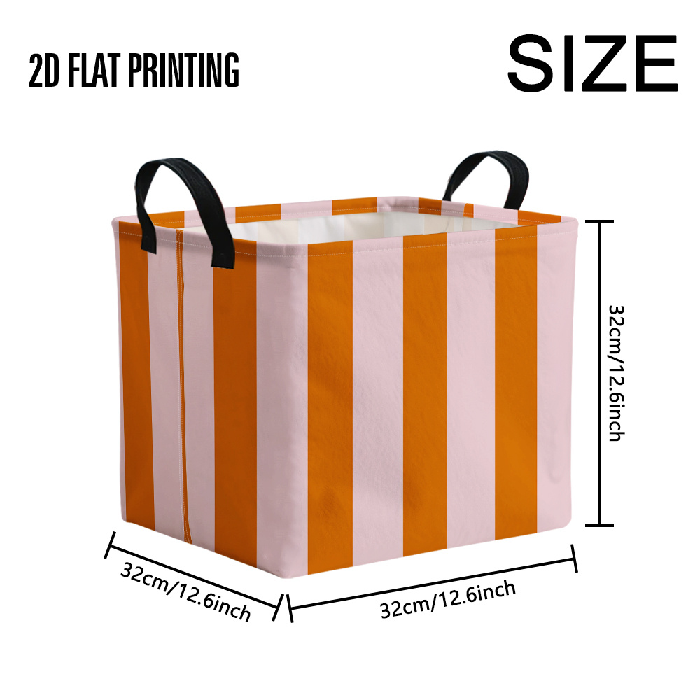 TEMU 1pc Modern Collapsible Storage Basket With Stripes - Flat Suitable For Home, Office, Closet Organizer, Shelf Basket With Sturdy Handle, Space-