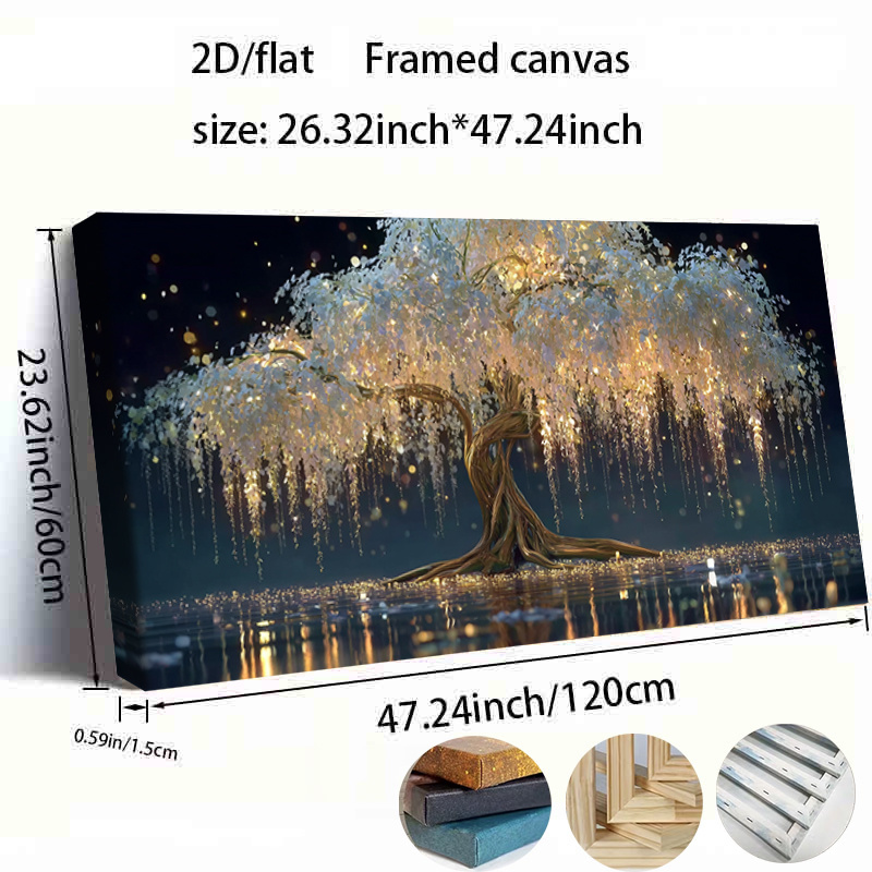 TEMU 2D Plat, 2D Plat, 1pc 2D/Plat Mesurant 23*47 Pouces ou 60Cm*120Cm, avec une œuvre d'art sur toile encadrée. Cette pièce décorative présente un