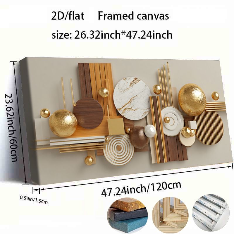 TEMU 2D Plat, 2D Plat, 1pc 2D/Plat Mesurant 23*47 Pouces Ou 60Cm*120Cm, Comprenant une Œuvre d'Art sur Toile Encadrée avec un Motif Géométrique Doré