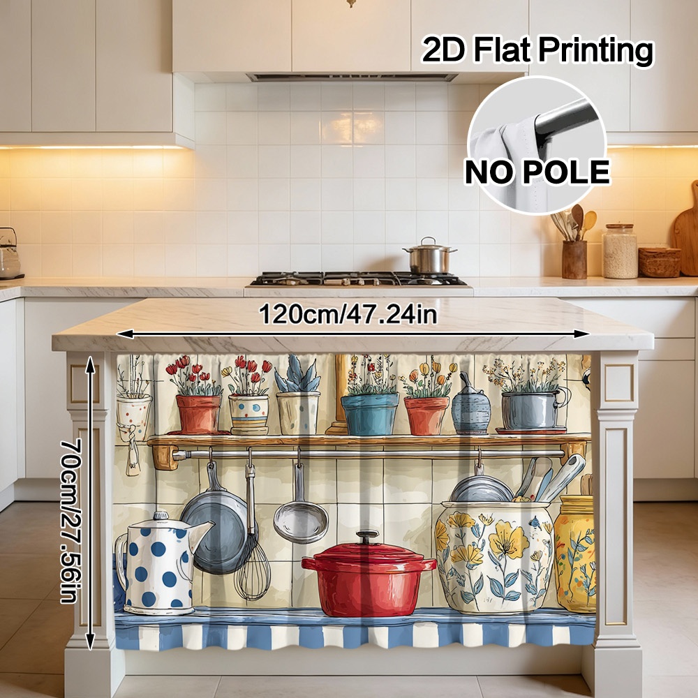 TEMU Cortina 2D para cubrir gabinete de almacenamiento de cocina, de macetas de jardín de cocina, diseño de bolsillo para barra de fácil instalación,
