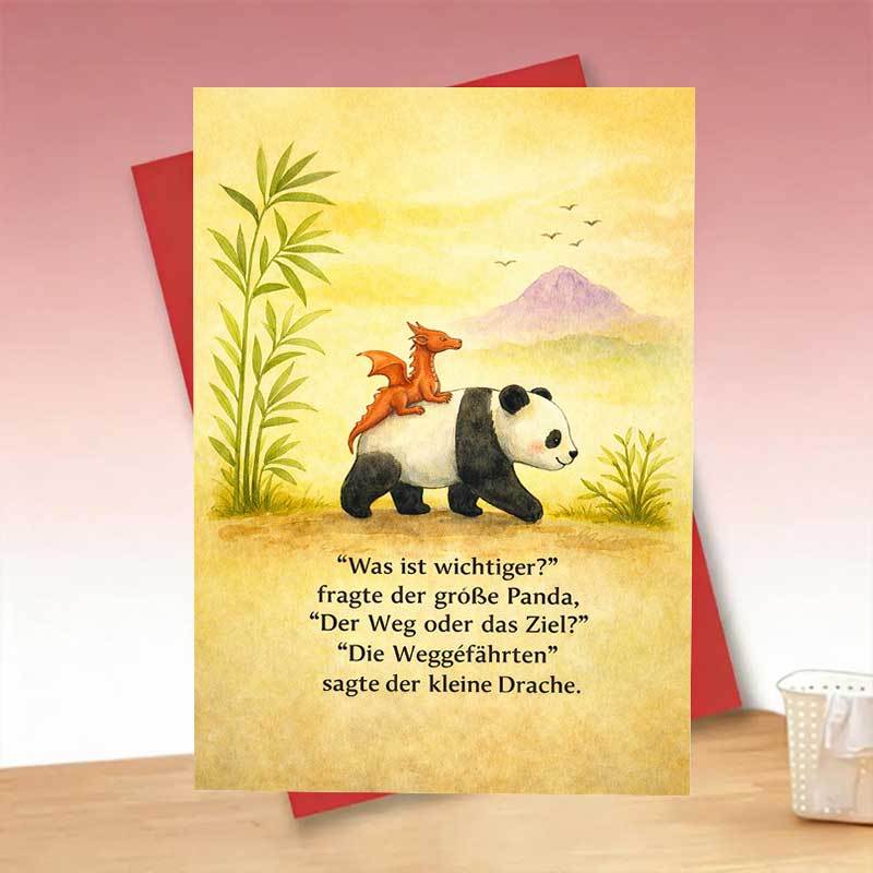 E-shop niedliche Panda Reise-Zitat-Karte Grußkarte mit Umschlag, inspirierendes Freundschaftsabenteuer-Kunstwerk-Design, bedeutungsvolle deutsche