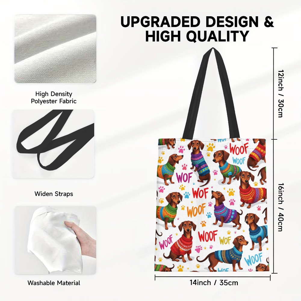 TEMU 1pc Bolso Tote de Mujer con Estampado de Suéter Colorido de Dachshund - Bolsa Reutilizable de Compras con Temática de Dachshund, de Capacidad