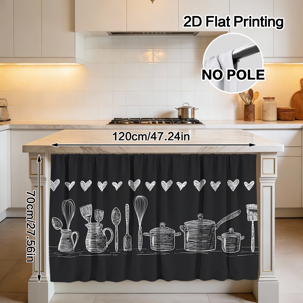 TEMU 2D Plat - 2D Plat - 2D Plat, Rideau de Couverture Sous Meuble, Motif de Cœurs de Cuisine pour des Mères, Installation Facile avec Ourlet à