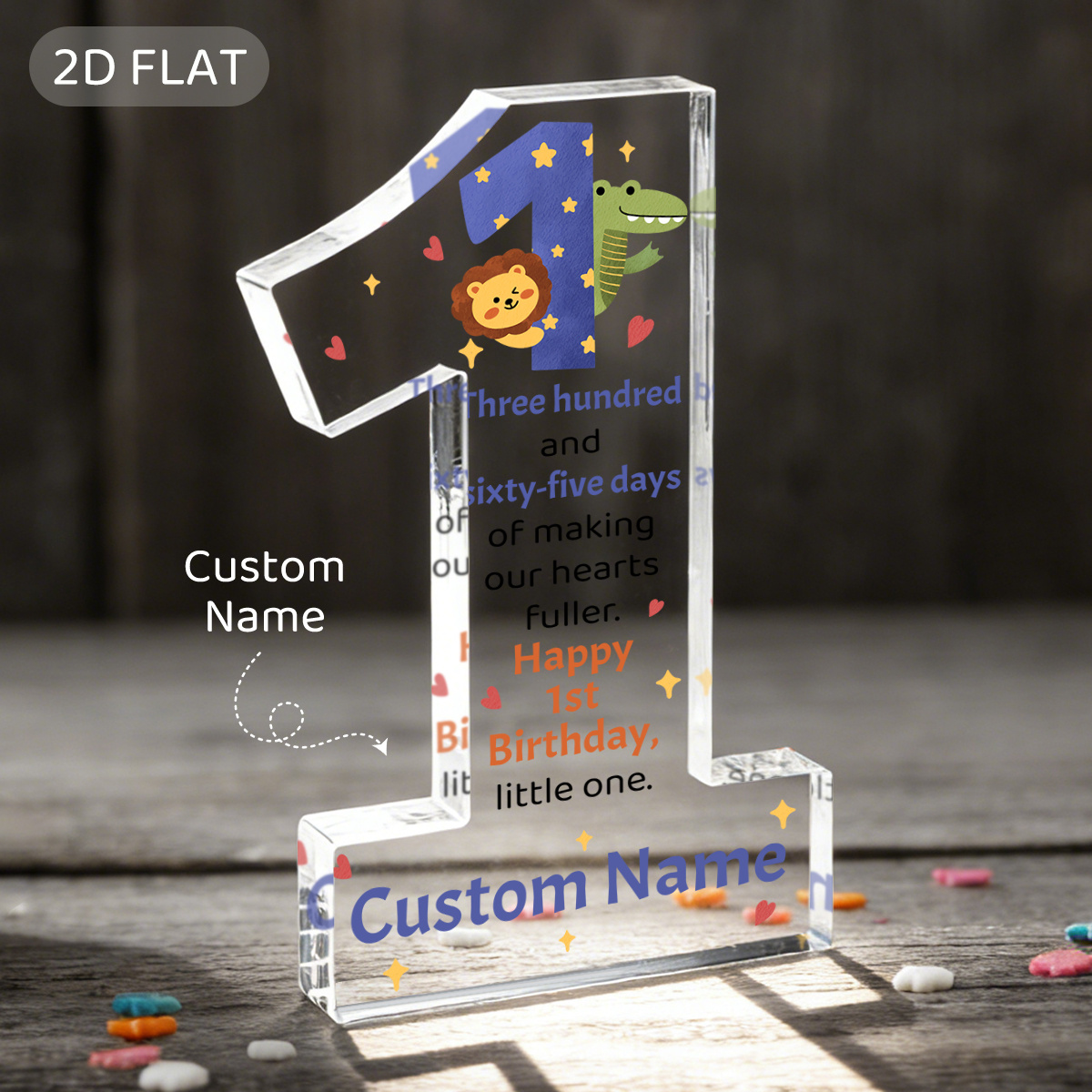 TEMU 2d Flat, 2d Flat Customizable Name Birthday Gift Cartoon 1st Memorial Decorative Plaque, Trinket Gift, Acrylic Plaque Decorative Souvenir Gift,