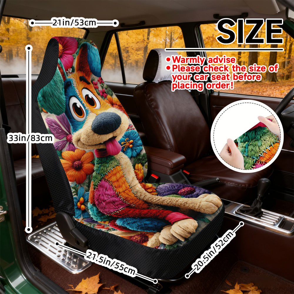 TEMU 2pcs Housses de Siège Auto Motif Chien Patchwork Coloré | Durables, Faciles à Installer, Ajustement Universel, Fibre de Polyester, Lavables en