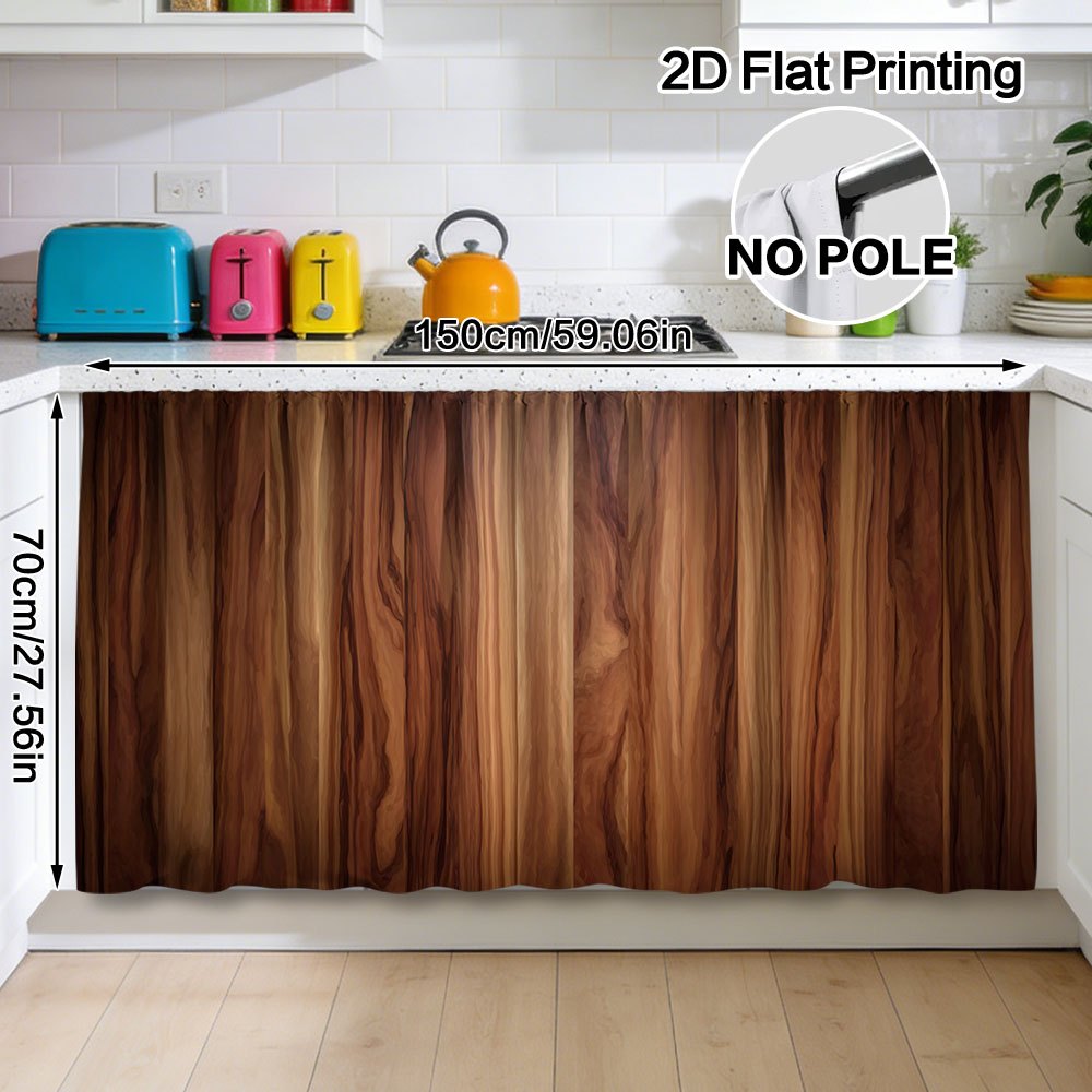 TEMU Panel de cortina y cubierta para puerta de gabinete con veta de madera natural, 1 pieza, 2D - Ventana semitransparente con bolsillo para barra,
