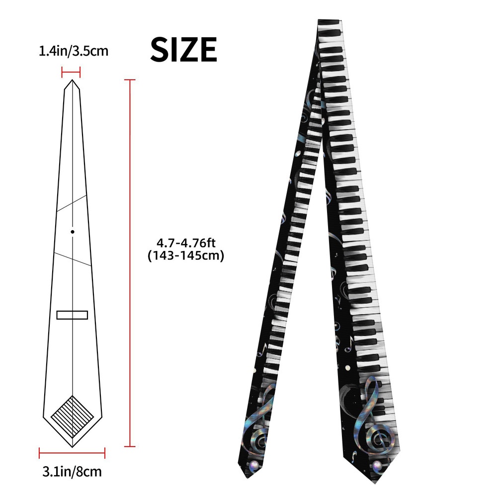 TEMU 2d Flat Printing, 1pc Men's Tie With Soft Fabric And Musical Keyboard And Notes Design, Ideal For Graduation Ceremony, Prom, And Anniversary