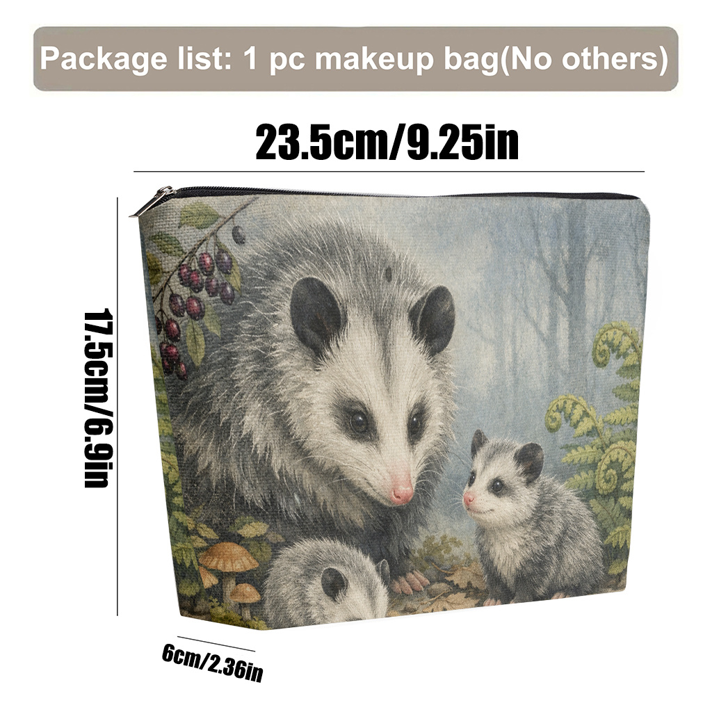 TEMU Makeup Bag 1pc, Opossum Family In Forest Cosmetic Bag, Clutch, Toiletry Bag, Pen Case, Gift Bag, Ideal For Mothers, Daughters, , Teachers,