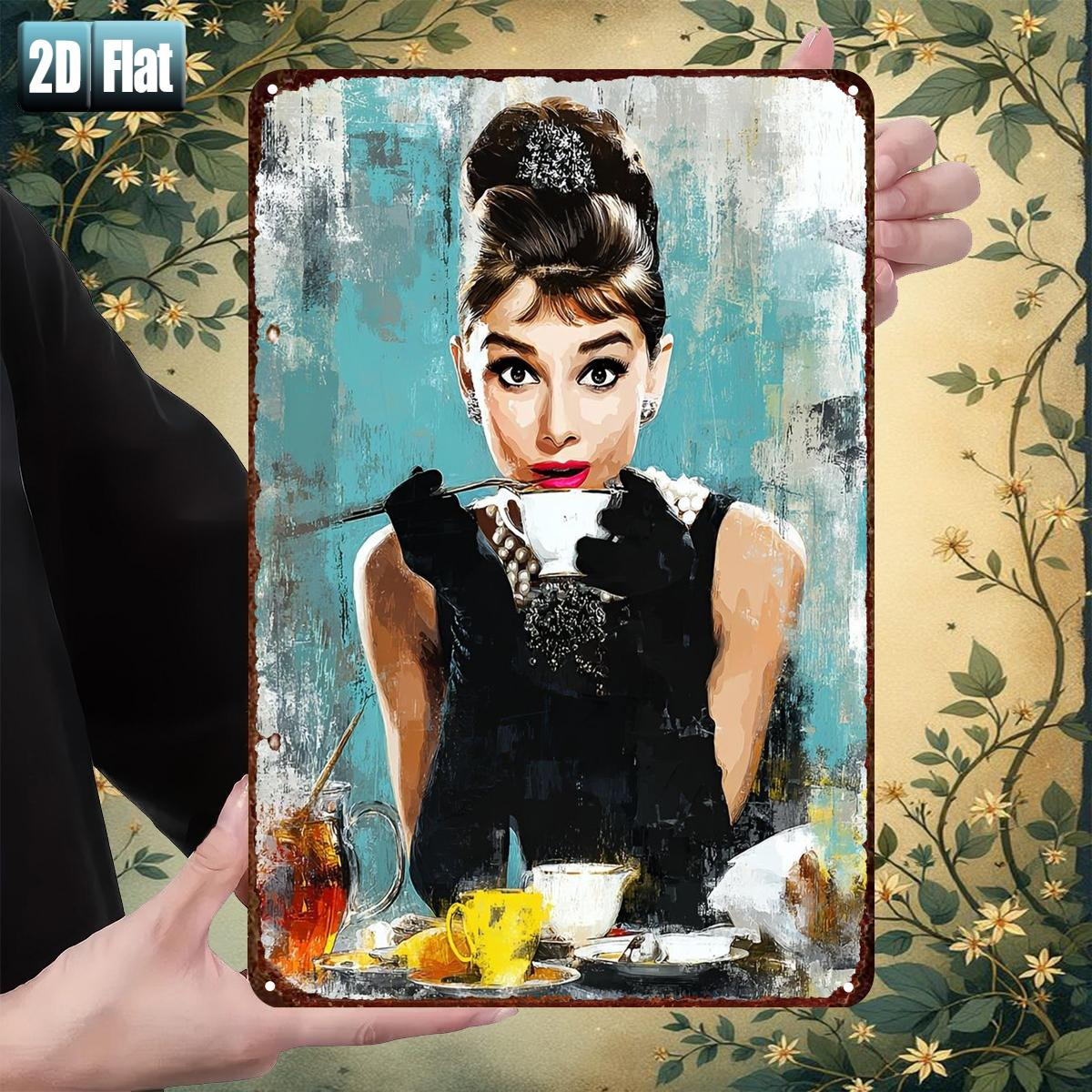 TEMU 2d Flat - 2d Plane - 1 Hepburn Scene | 2d Plane Metal Iron Sign, Size 20.32cm X 30.48cm, Iron Material, Wall Hanging, Retro Style, Decoration,
