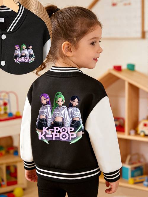 girls fashionable cropped jacket with colorful hair singer print and color suitable for childrens outdoor wear autumn and winter ideal as a gift for kids lined top them warm