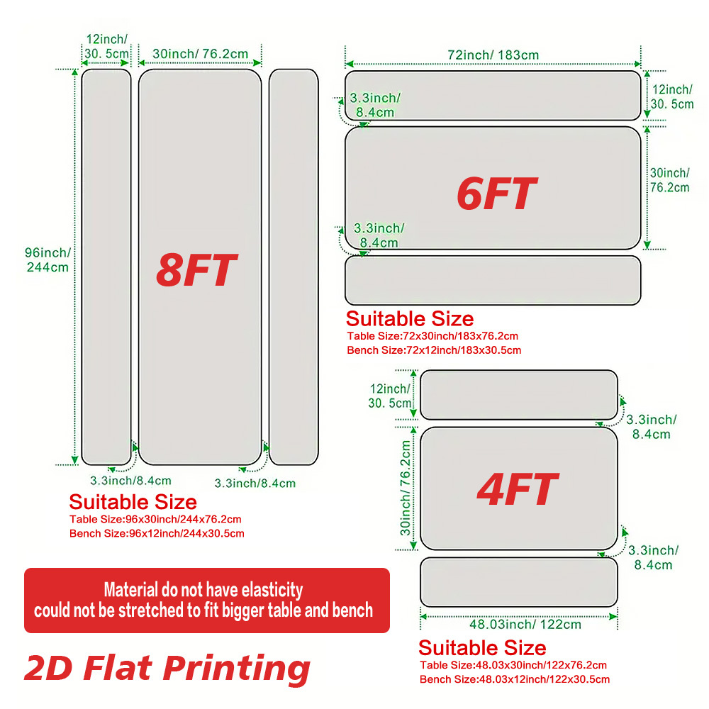 2D Flat A Set of 3 Outdoor Picnic Tables and Benches with Elegant Floral Stripes | Durable Polyester, Elastic Fit, Perfect for Camping, Patios, and Gardens