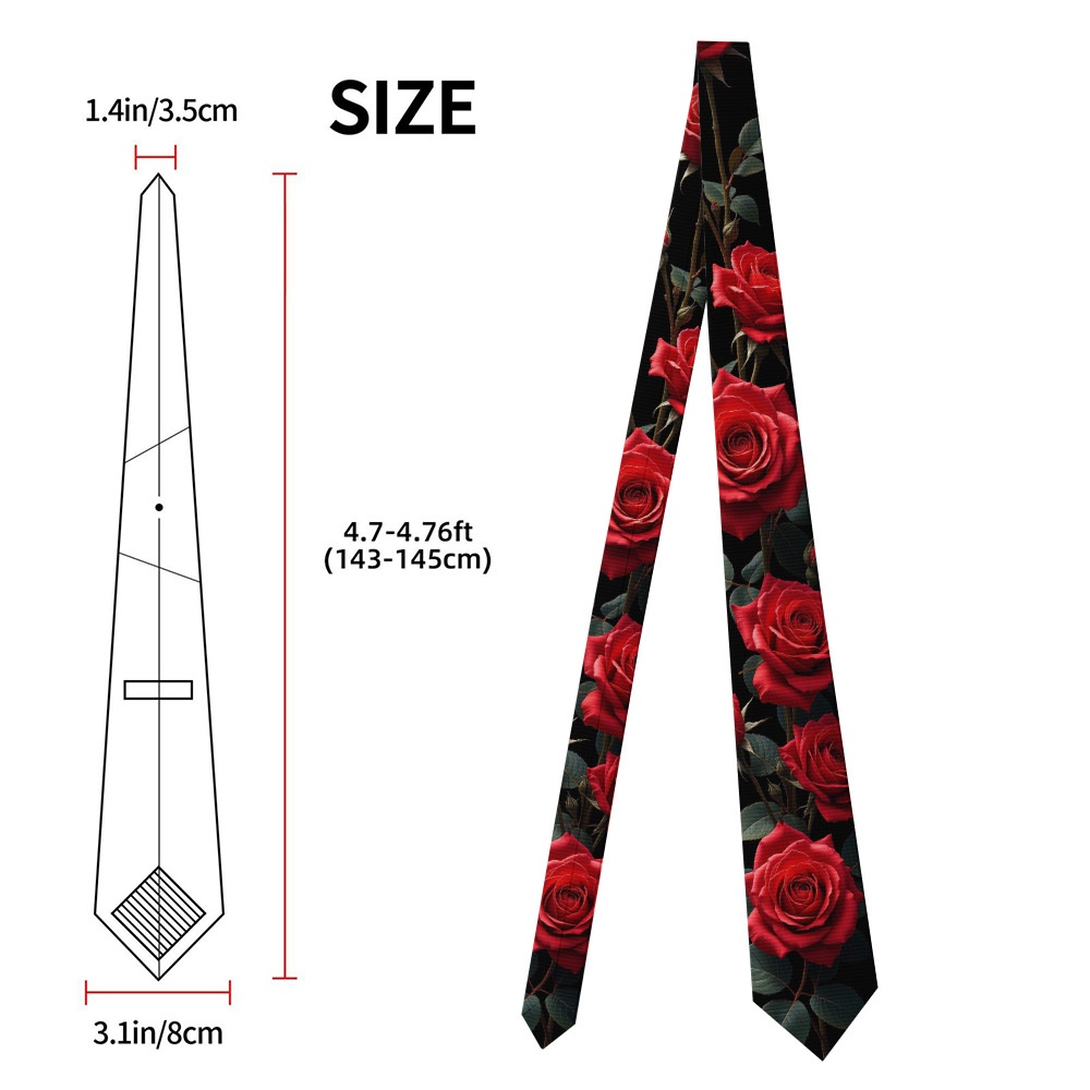 TEMU 1pc Modern Business Tie Suitable For Job Interviews, Banquets & Gifts - Elegant Fabric With Red Roses Design, Valentine's Day Gift For, Father's