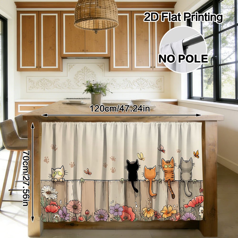 TEMU 2D - 2D - 1 pieza de decoración para cortinas y gabinetes, patrones impresos de gatos de 2D planos en valla, de bolsillo para barra para una