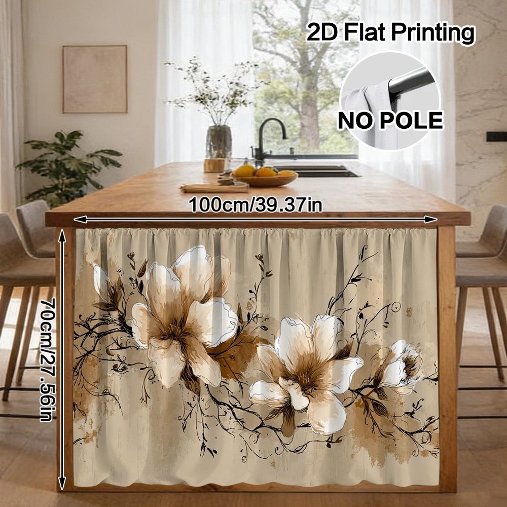 TEMU 2d Flat - 2d Flat - 2d Flat, 1pc Steaming Coffee Cups Artwork Pattern Kitchen Cabinet Curtain, Rod Pocket Easy Remove, Polyester Easy Clean,