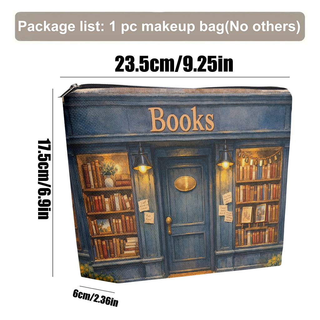 E-shop Makeup-Tasche 1 Stück, Gemütliche Lichter am Buchladen-Eingang Leinen Kosmetiktasche, Clutch, Toilettentasche, Federmäppchen, Geschenktasche,