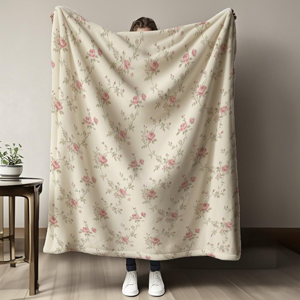 TEMU Couverture de flanelle à motif floral de roses vintage imprimé, style moderne, technologie d'impression numérique