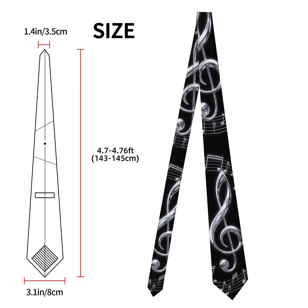 TEMU 1pc Musical Treble Clef Tie - Soft Fabric Suitable For Office, Commute, Graduation, Streetwear | Elegant Suitable For, Concerts, Music Events |