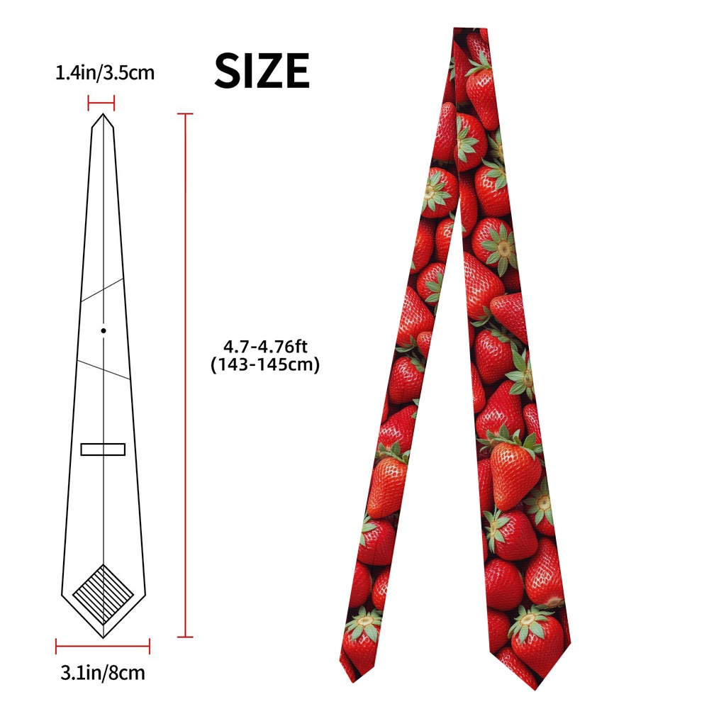 TEMU 1pc Men's Strawberry Print Tie - Soft Fabric Suitable For Office, Business & Graduation, Ripe Pattern, Comfortable Wearable Necktie For Daily ,