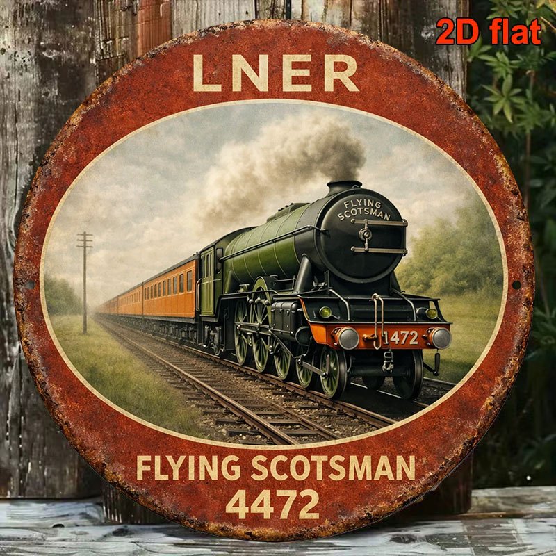 TEMU 2d Flat, 1pc 2d Flat - A 8*8in/20x20cm 2d Flat Round Sign Featuring A Vintage Decorative Plaque Related To The Lner Flying Scotsman Steam , Art