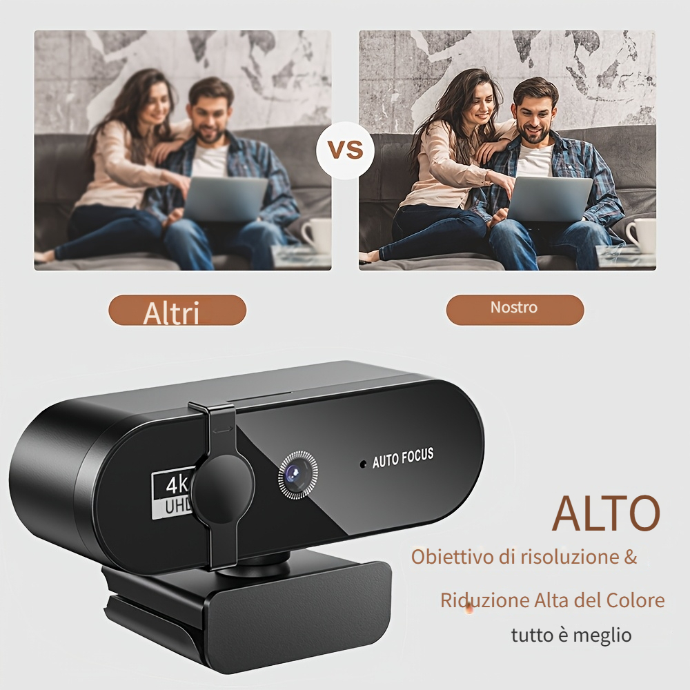 Webcam 4K Con Luce E Telecomando – Autofocus, Microfono Integrato, Plug-and-play Per PC E Laptop