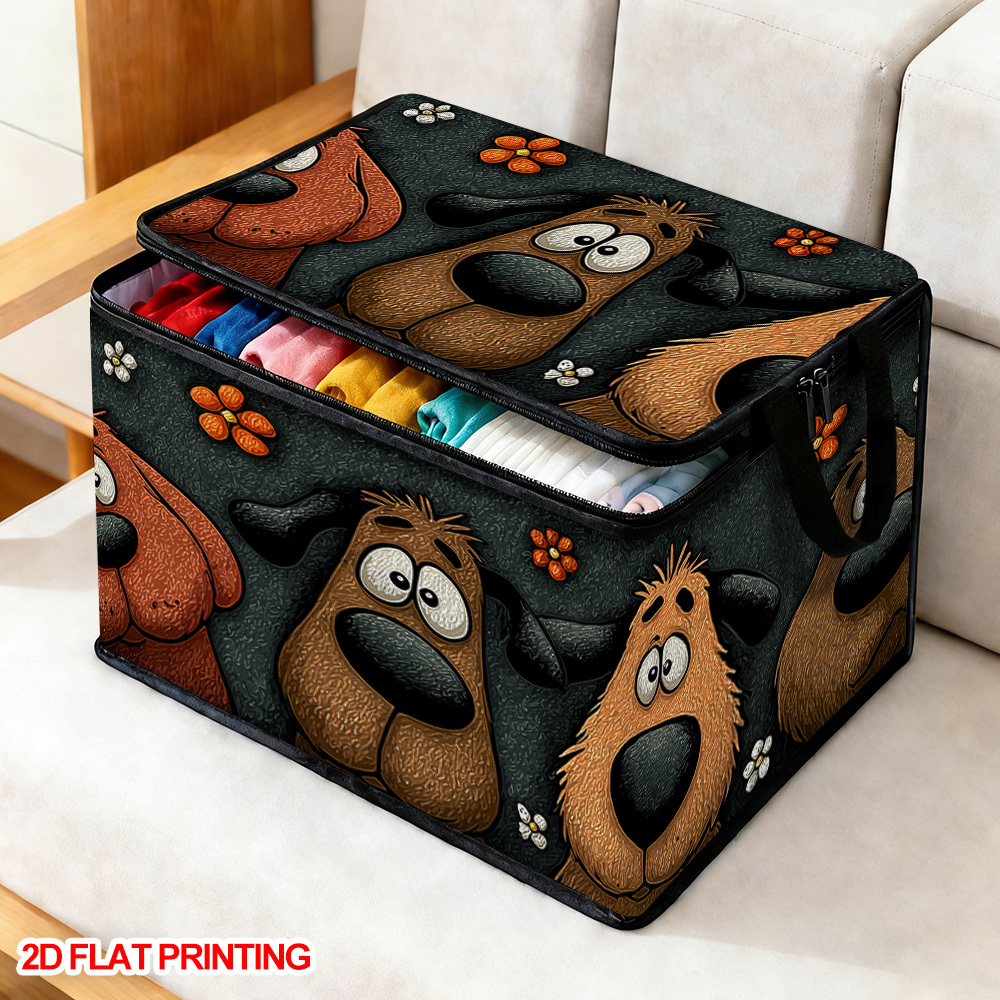 TEMU 1pc Large Capacity Storage Box | Cute Cartoon Dogs Pattern, Soft Oxford Cloth, Multipurpose Use For Clothes, Bedding, Moving & Daily Essentials,