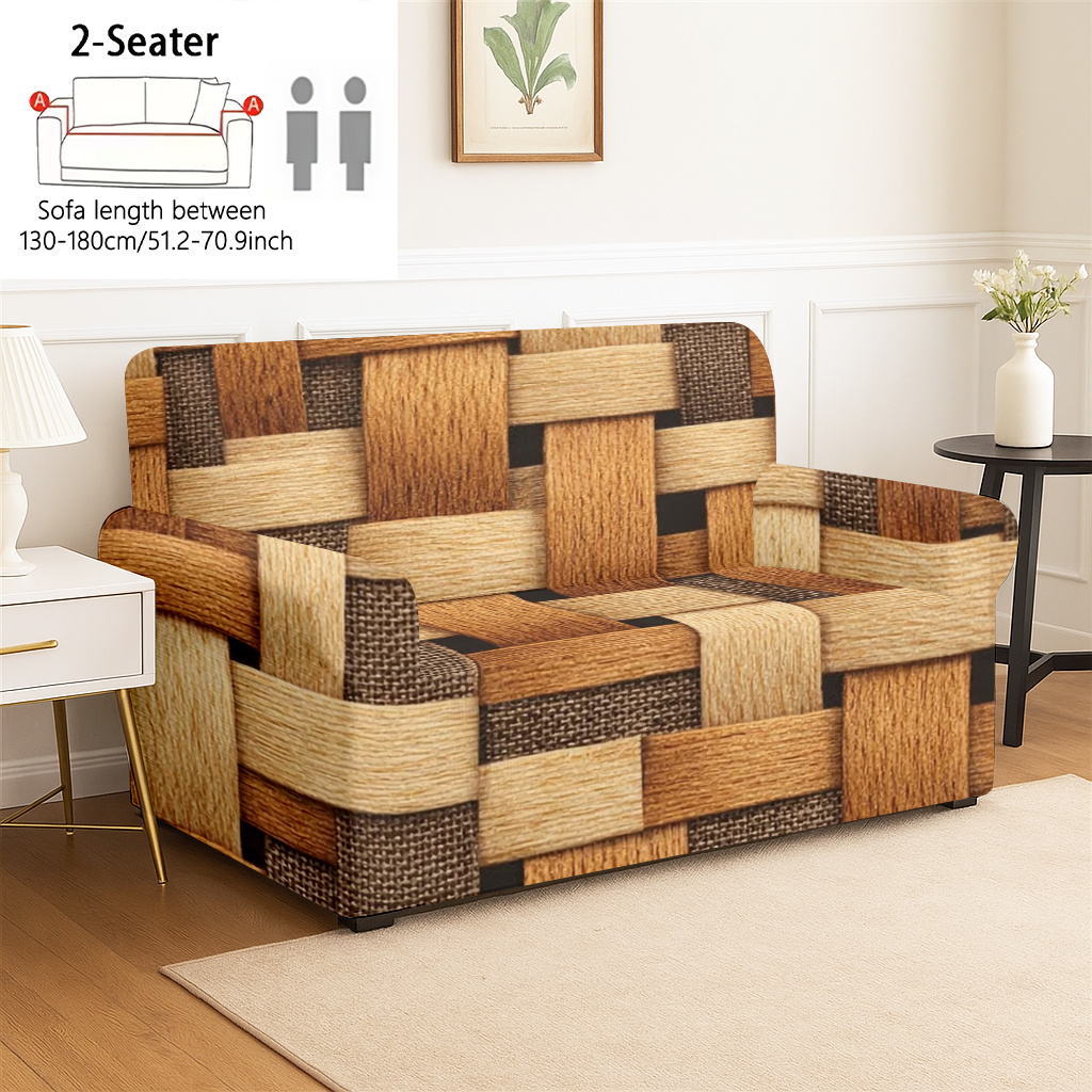 TEMU 1pc Classic Stretch 2d Effect Knitting Pattern Sofa Cover With Elastic Band Closure, Machine Washable, Couch Slipcover, For Armchair, Loveseat,