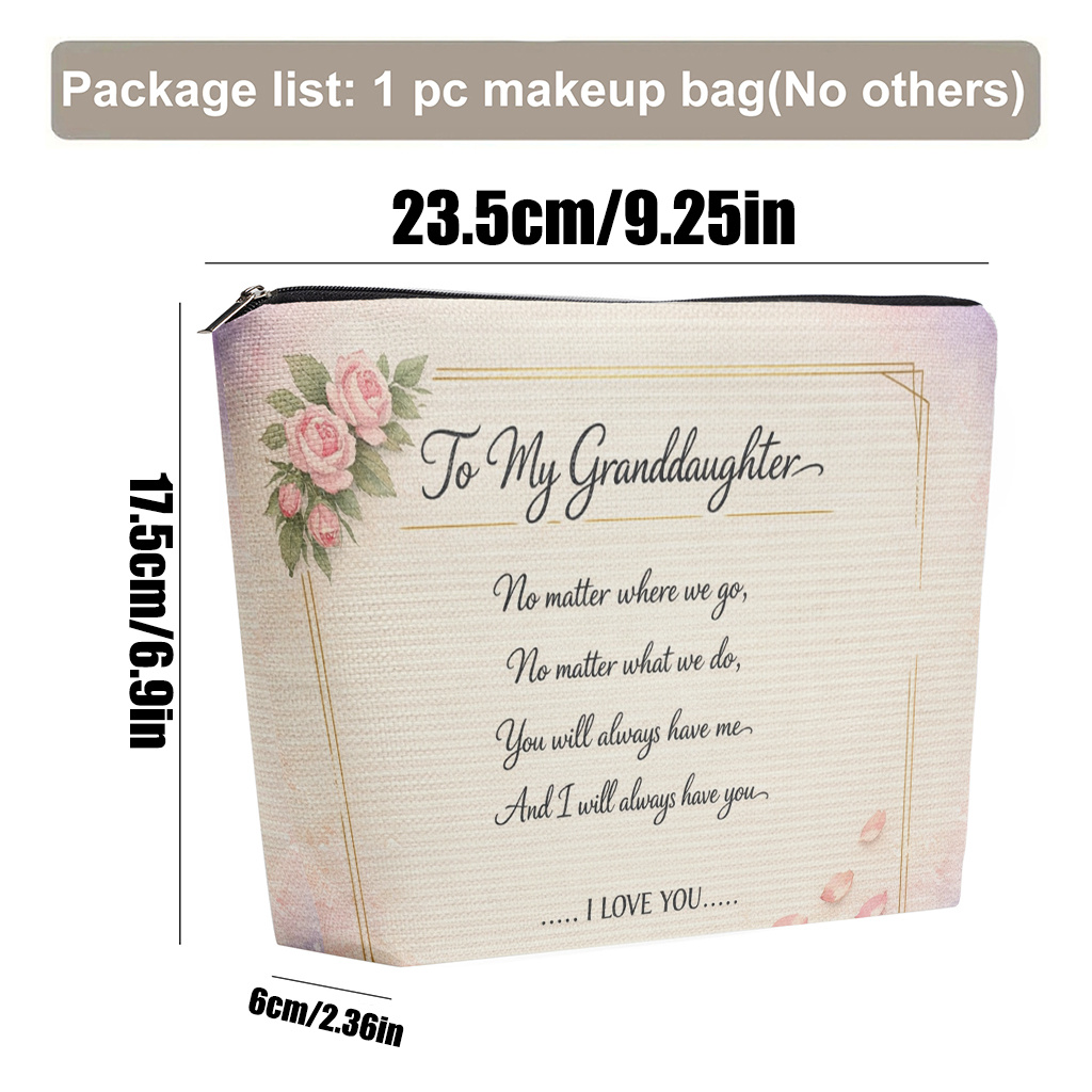 TEMU 1pc Makeup Bag, A Loving Message To Granddaughter Cosmetic Bag, Clutch, Toiletry Bag, Pen Case, Gift Bag, Ideal For Mothers, Daughters, ,