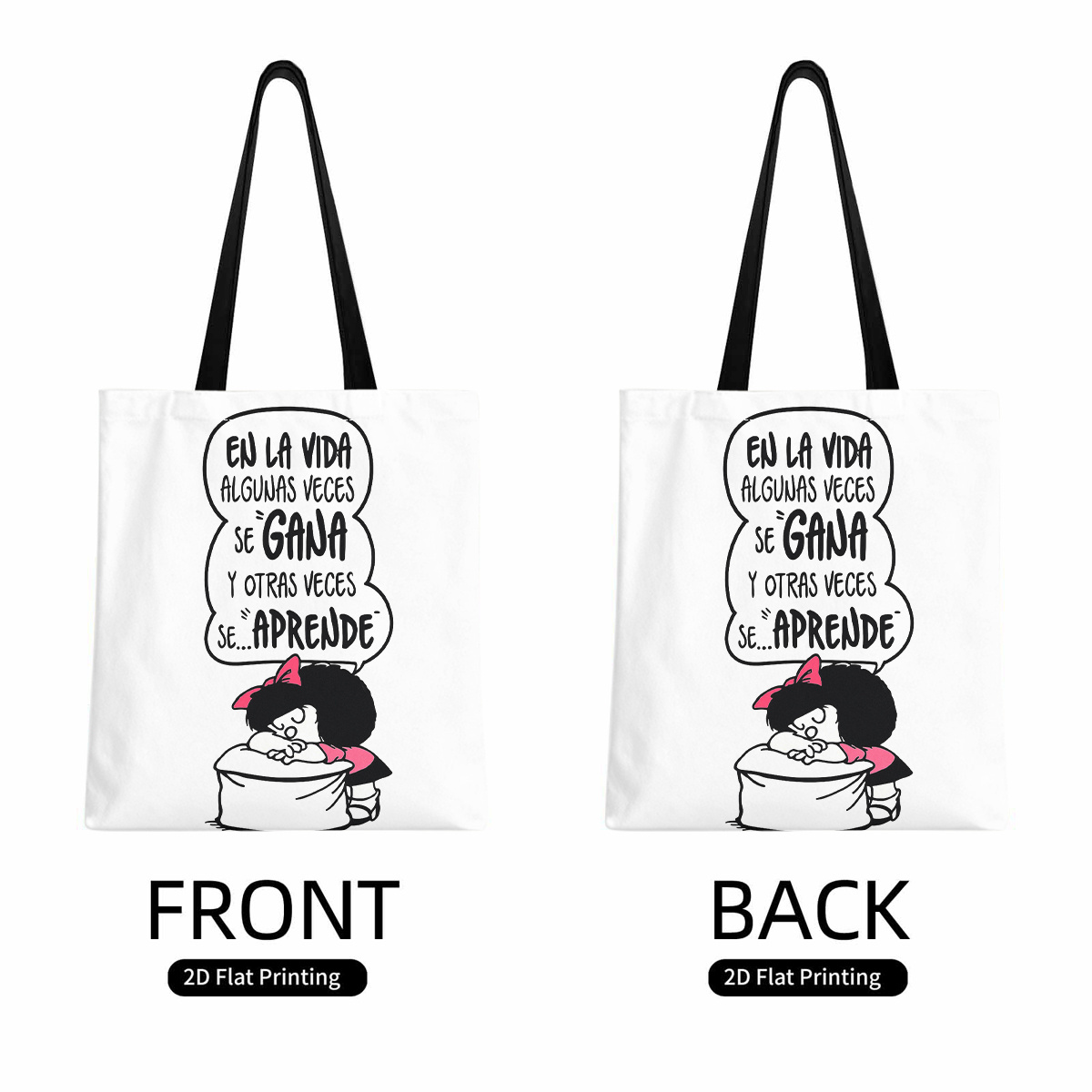 TEMU Bolso Tote con Estampado de Mensaje en Español de Dibujos Animados | Ideal para Compras y Envolver Regalos, Accesorio Casual, Estética Vintage,