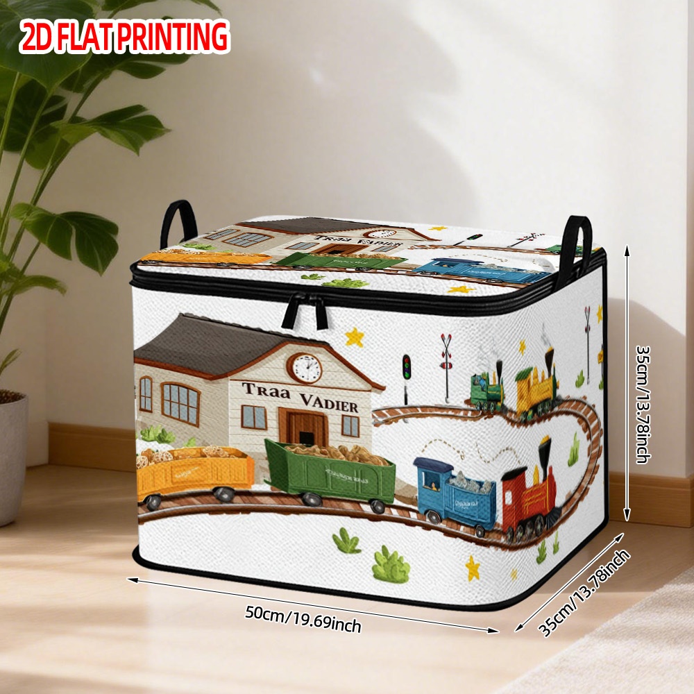 TEMU 1pc Storage Basket, Colorful Train Design, Polyester Lid, Ideal For Pet Supplies Laundry Car Trunk Living Room Organization, Shelf Baskets