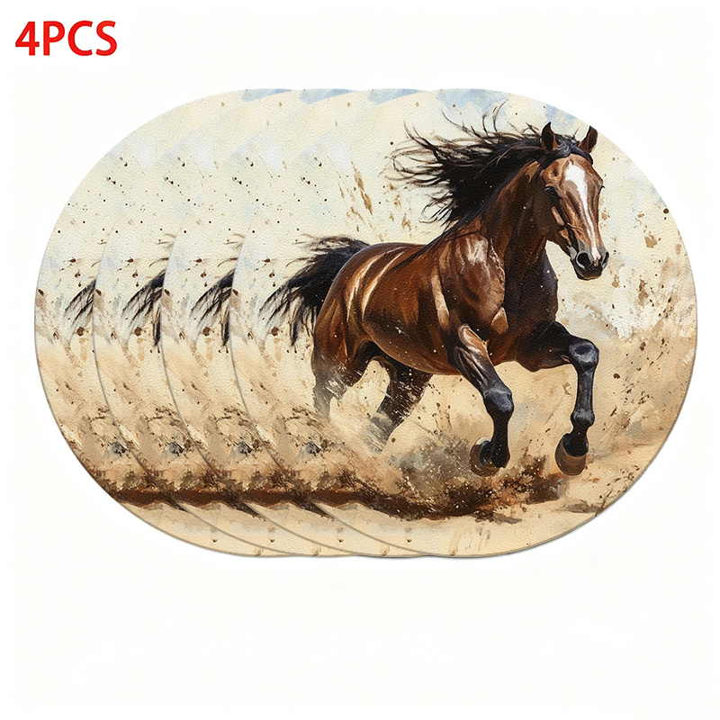 TEMU 4/6pcs Brown Horses Gallop Through The Dust. 2d Print Design Placemats Kitchen Decor, Kitchen Decor And Accessories