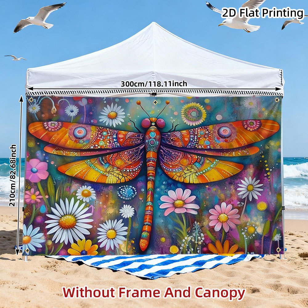 TEMU Outdoor Sunshelter 1pc 2d Printed Sun Shelter - Colorful Dragonfly And Flowers Rv Camping, Road Trip Camping Decor Component, Multi-functional