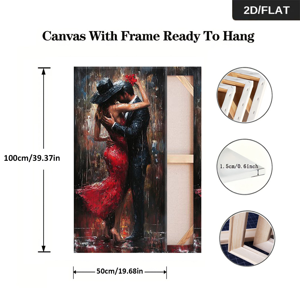 TEMU 2d Flat, 2d Flat, A Framed Canvas Artwork Depicting A Couple Dancing Passionately , Measuring 19.68 By 39.37 Inches (50 By 100 Cm), Perfect For