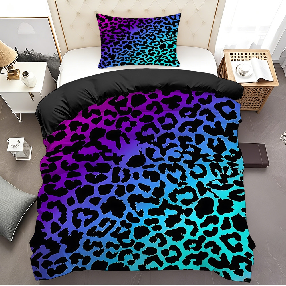 TEMU 2/3pcs Comfortable Leopard Print Gradient Background Duvet Cover Set | 100% Polyester, High-definition , Machine Washable, Breathable Soft,