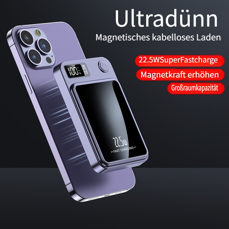 neue tragbare 10000mah ultra starke magnetische kabellose powerbank mit 22.5w/pd20 schnellladefunktion,   für   16/15pro/14max/13/12 und  -handys (usb/type-c) mit led-power-anzeige, outdoor reise notfall powerbank