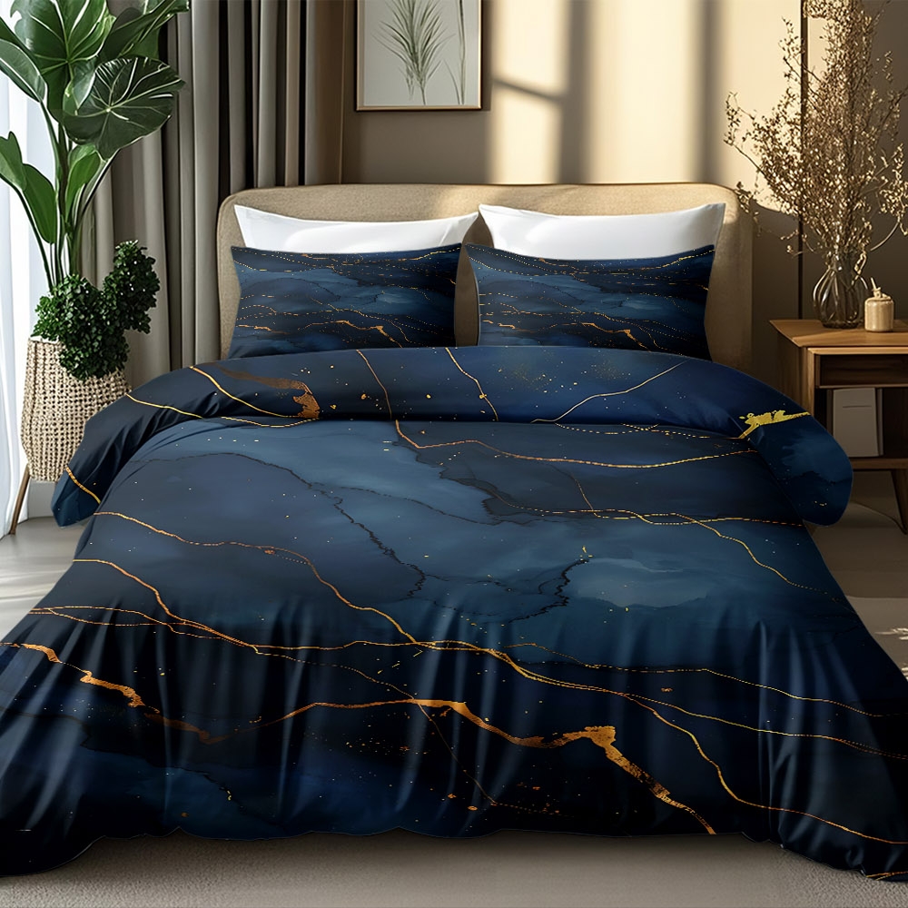 TEMU 2/3pcs Comfortable Navy Blue With Theme Duvet Cover Set, 100% Polyester High-definition , High-quality Gift For All Holidays For , Machine