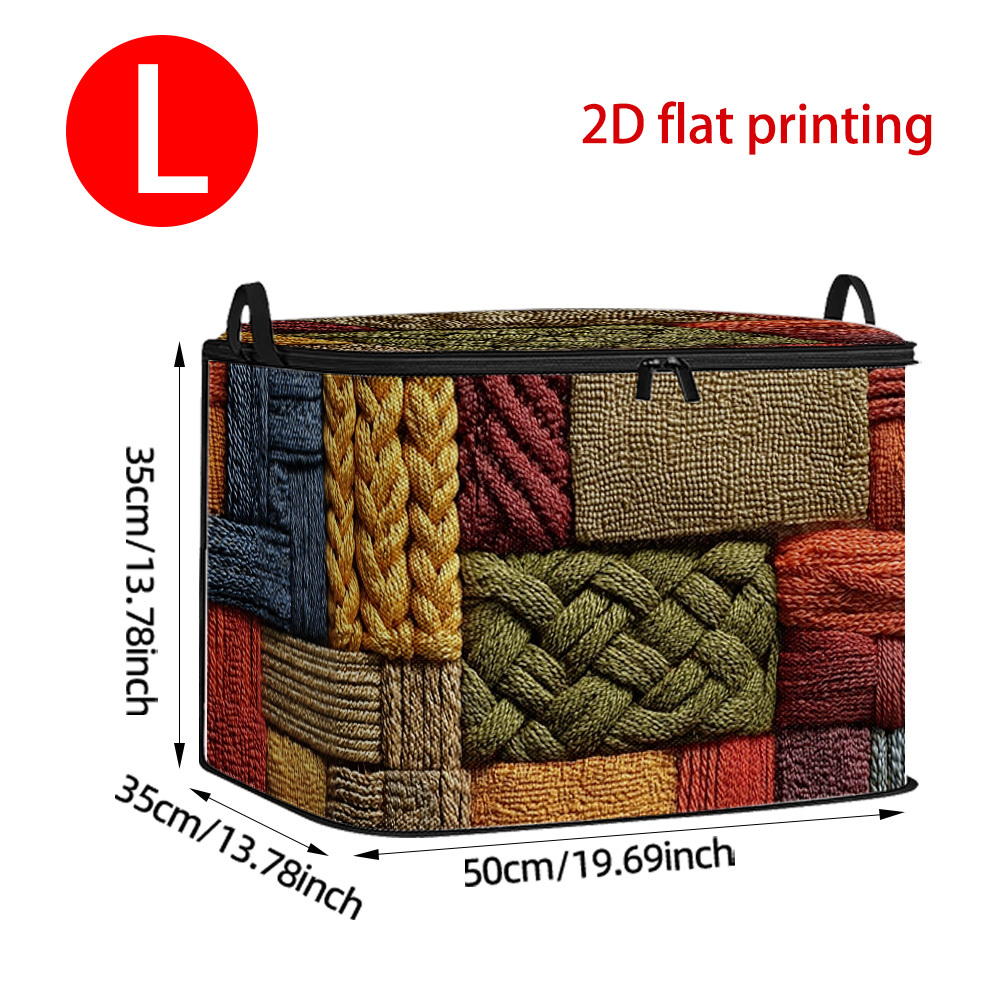 TEMU 2d Flat 1pc Colorful Knitted Blocks Print Lidded Storage Bins, Soft Fabric, Large Capacity Storage Bag With Handle, Strong And Durable For