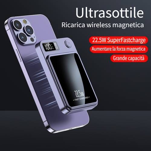 power bank wireless magnetica portatile ultra potente da 10000mah con ricarica rapida 22.5w/pd20 adatta per 16/15pro/14max/13/12 e telefoni (usb/type-c) con display led di , power bank di backup di emergenza per allaperto