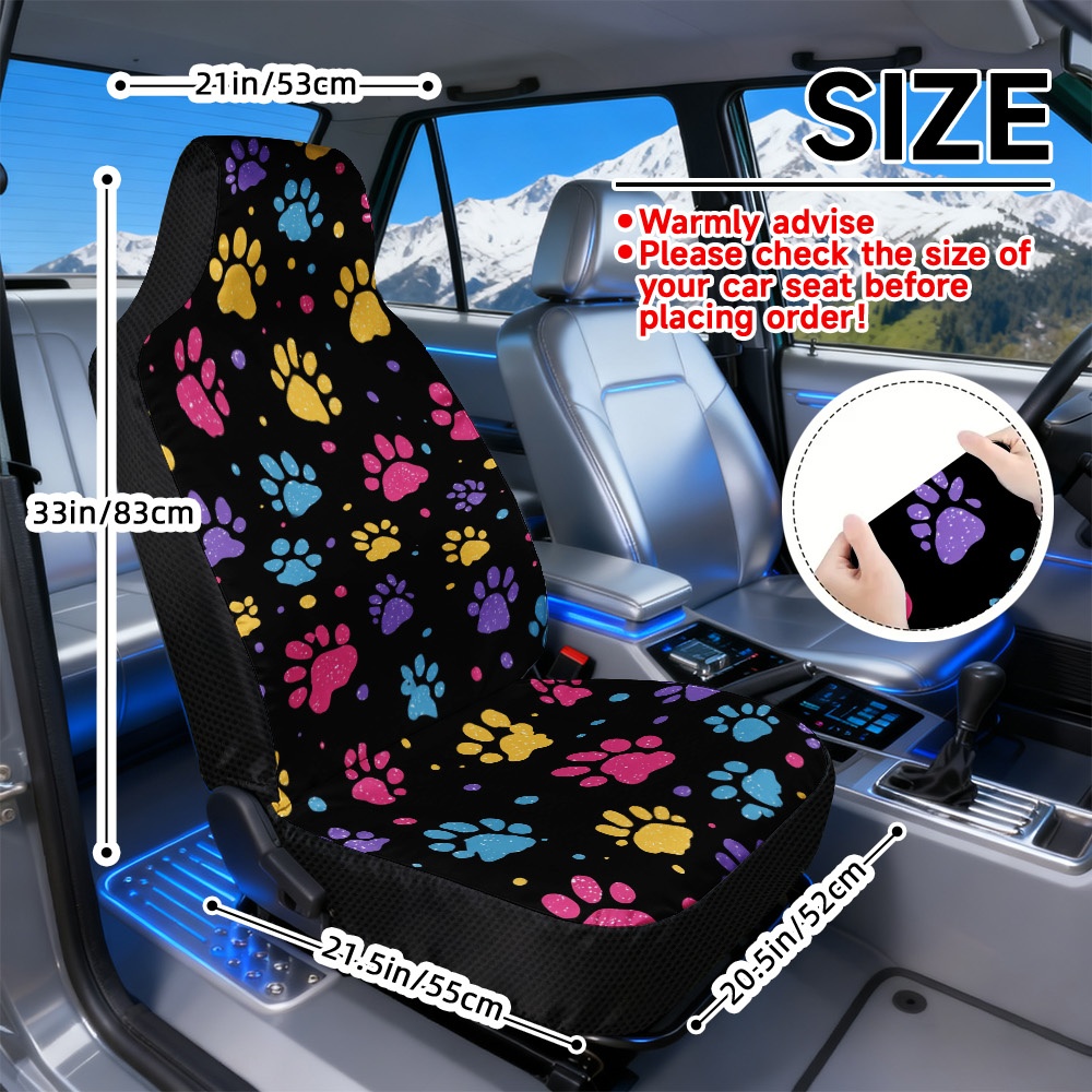 TEMU 2d Flat Printing, Set Of 2 Car Seat Covers, Vibrant Paw Print Design, Universal Fit For Front Seats, Comfortable And Easy To , Machine Washable,