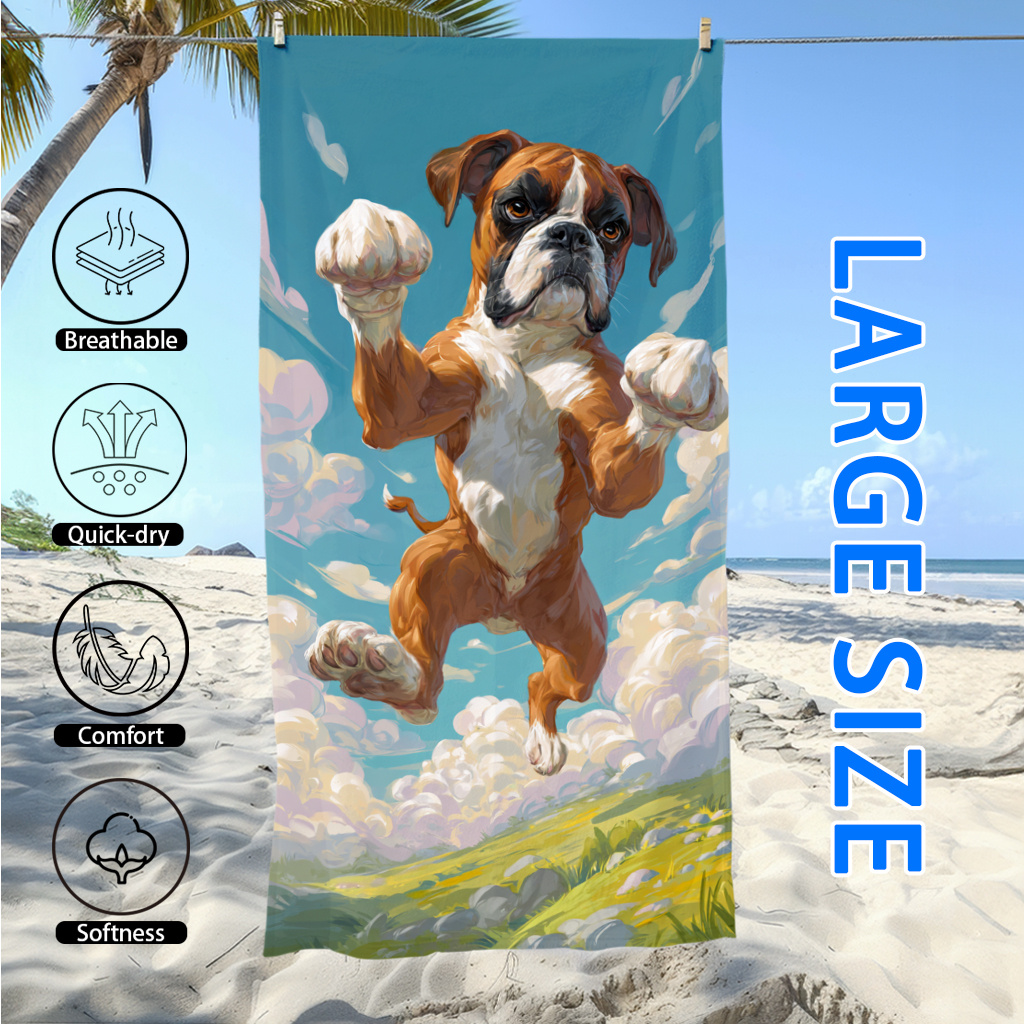 TEMU A Beach Towel Featuring A Boxer , Made Of Material, Large Size, Quick-drying, Absorbent, Sun, Vibrant Colors, An Essential Gift For Vacations