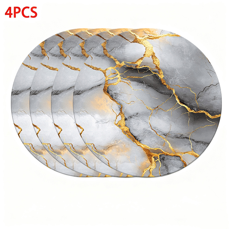 TEMU 4/6pcs Stone With A Luxurious, Pattern Of Golden. 2d Flat Printing Placemats For Dining Room, Kitchen, Or Bar