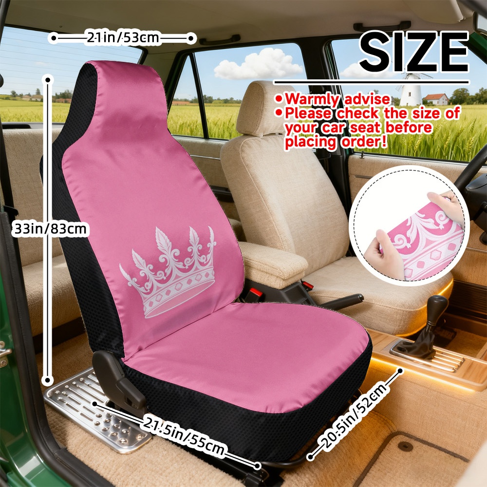 TEMU 2d Flat Printing, 2pcs Car Seat Cover Front Seat, Pink Pattern, Universal Fit Seat Covers, Durable Car Seat Covers, , Compatible With Most
