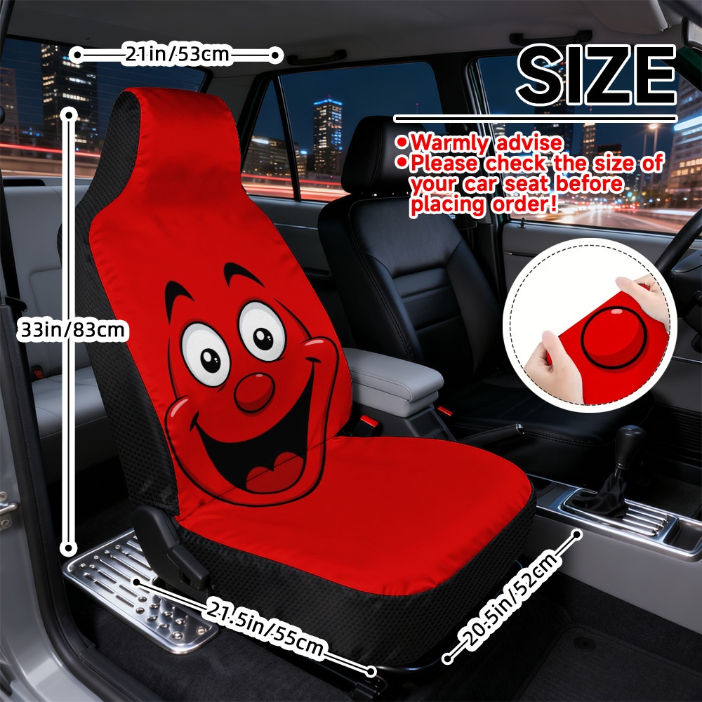 TEMU Flat 2d Printing, Set Of 2 Front Car Seat Covers, Comfortable Seat Covers, Washable In Machine, Universal Seat Covers, Red Cartoon Face Pattern