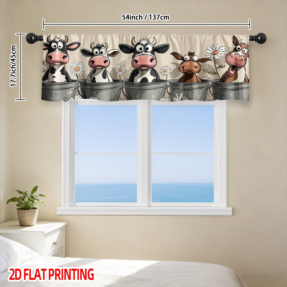 TEMU 2d Flat - 2d Flat - 2d Flat, Funny In Buckets Window Valance - Rod Pocket, Polyester, Holiday Party Decor For Kitchen, Bedroom, Bathroom