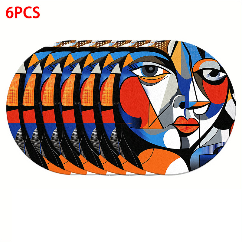 TEMU 4/6pcs Cubist Style Abstract Face Artworks 2d Flat Printing Table Mats For Dining, Kitchen, Party, Home Decor, 2d Flat