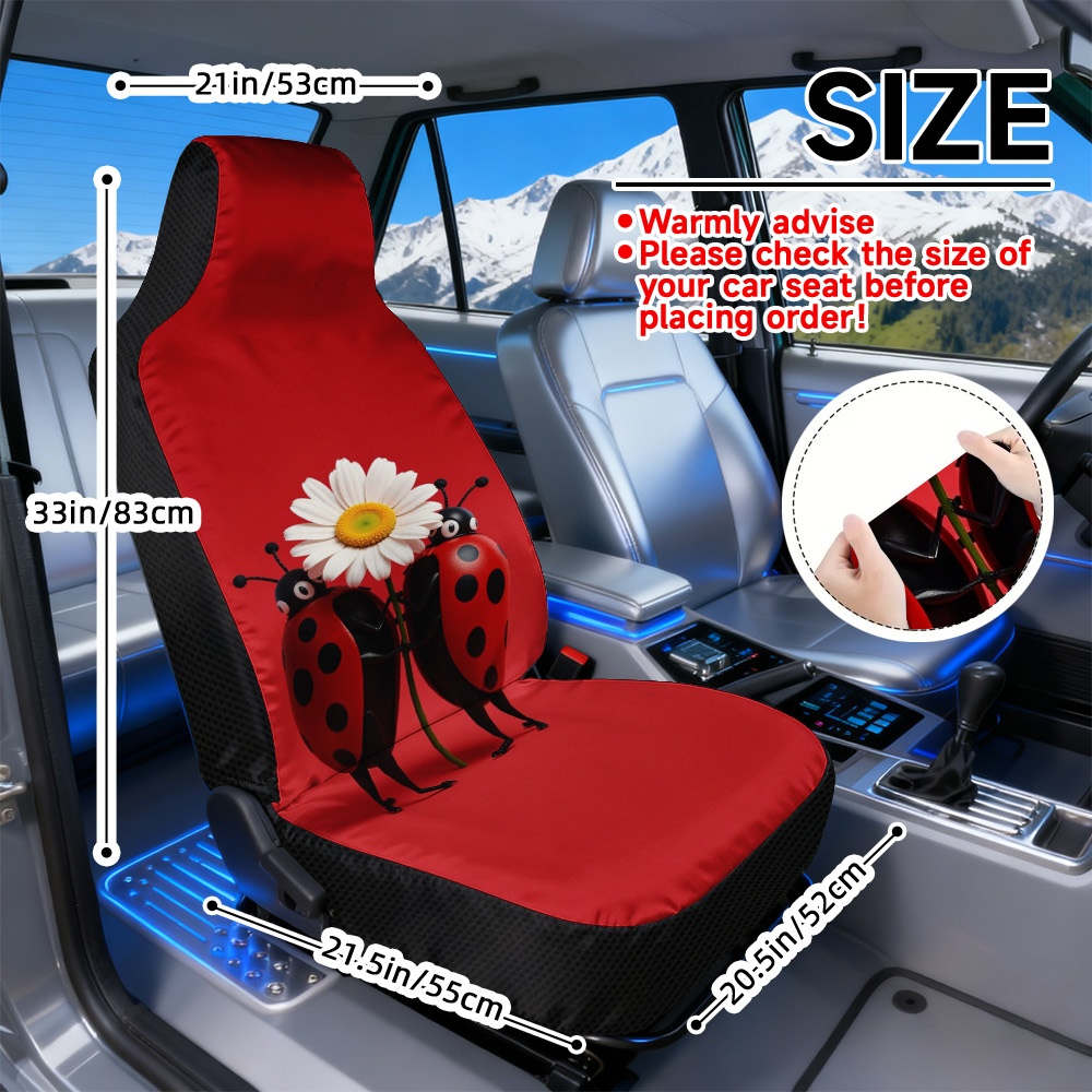 TEMU Coprisedili Auto 2D Stampati, Set , Protezioni Sedili Auto, Coccinelle con Motivo Margherita, Materiale Resistente in Poliestere, Vestibilit�