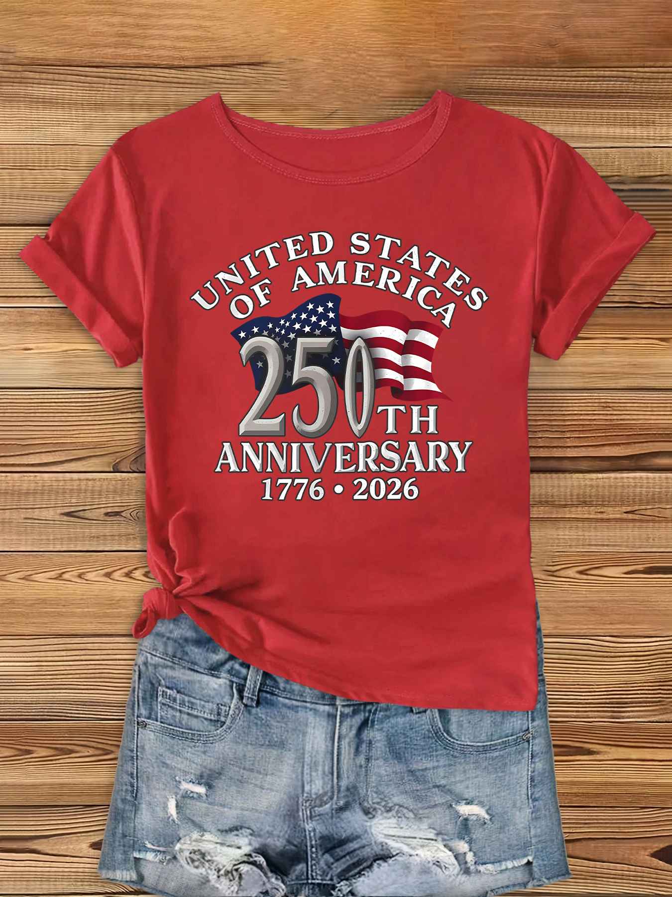 item picture usa 250th anniversary t shirt 1776 2026 soft stretchy round neck short sleeve top with flag     suitable for 4th of parties casual wear machine washable gift for history celebration